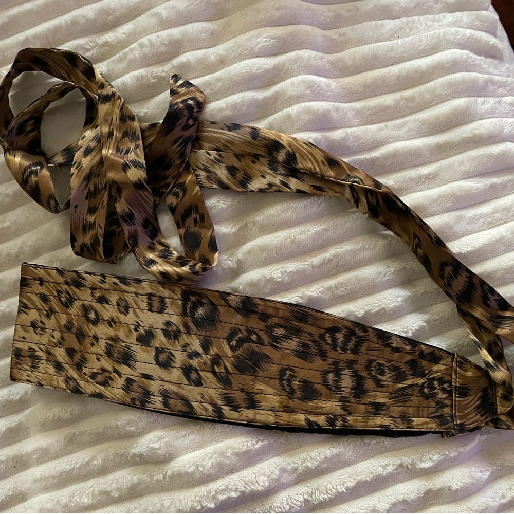 Express Leopard Self Tie Satin Belt